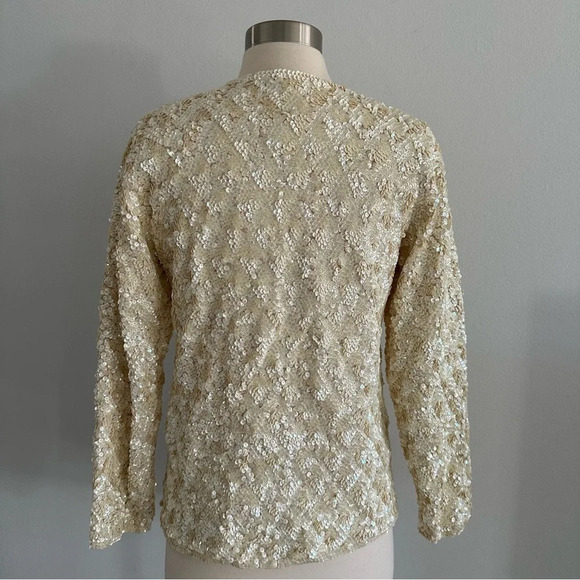 Vintage 1960s Glam Rare One Of Kind Fully Sequin Wool Blazer Jacket Top Ivory - Picture 3 of 11
